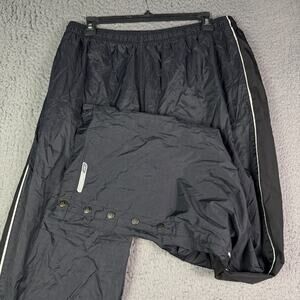 Vintage Reebok Track Pants Mens M Black Nylon Windbreaker Snap Button Y2K Baggy